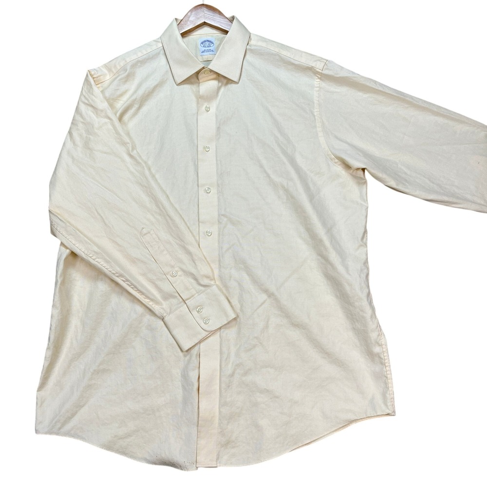 Brooks Brothers Button Down Shirt Mens 17 1/2 34 Yellow Long Sleeve‎ Micro Check